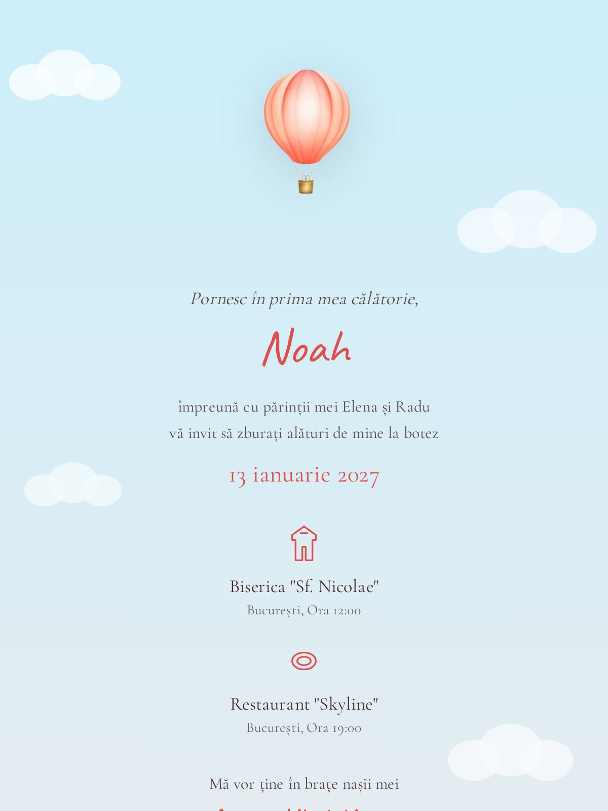 Invitație digitală botez — model Balonzbor