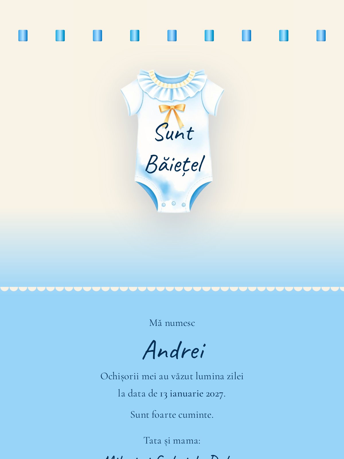 Invitație digitală botez — model Bodyca Bleu