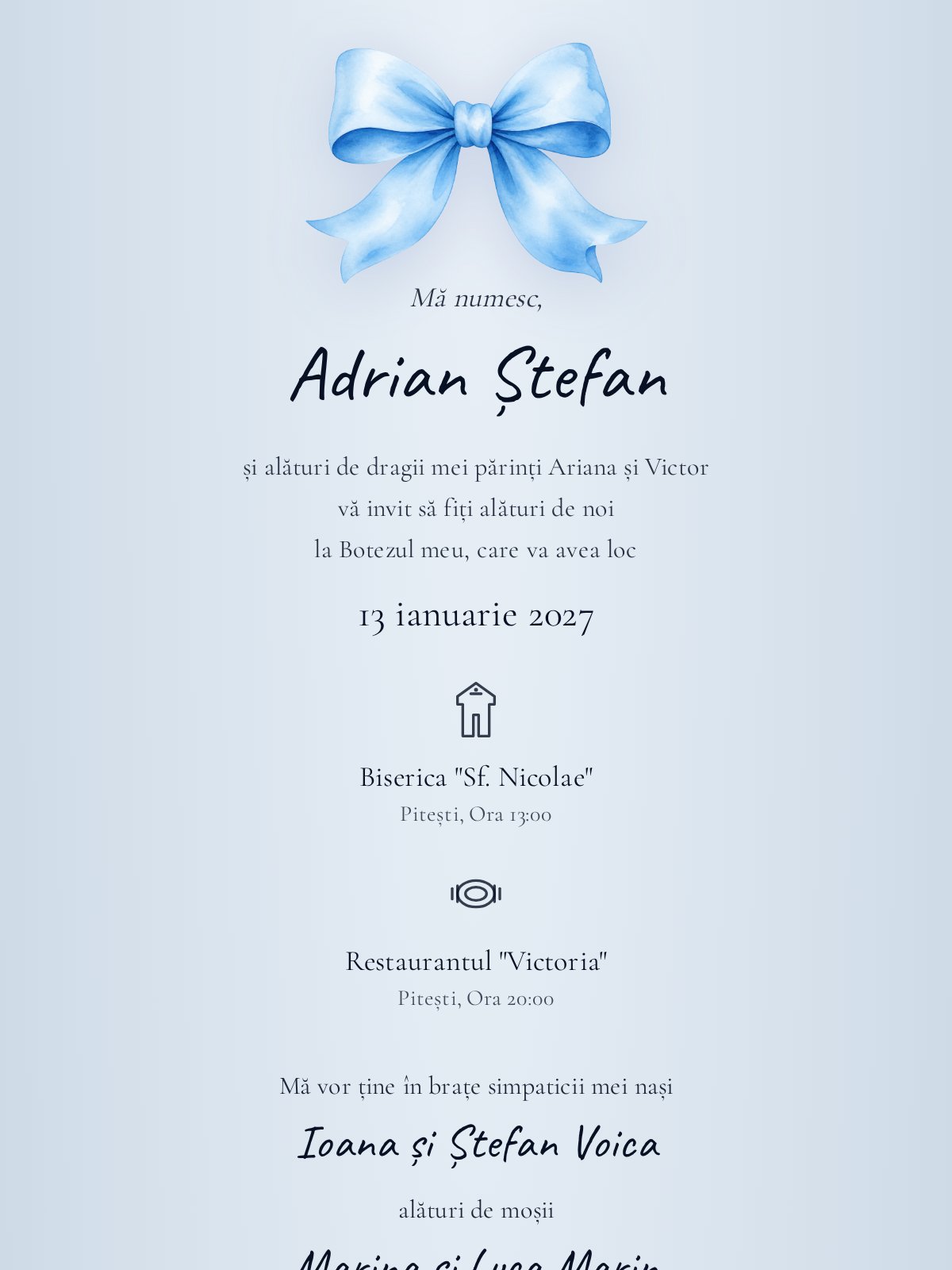 Invitație digitală botez — model Fundița