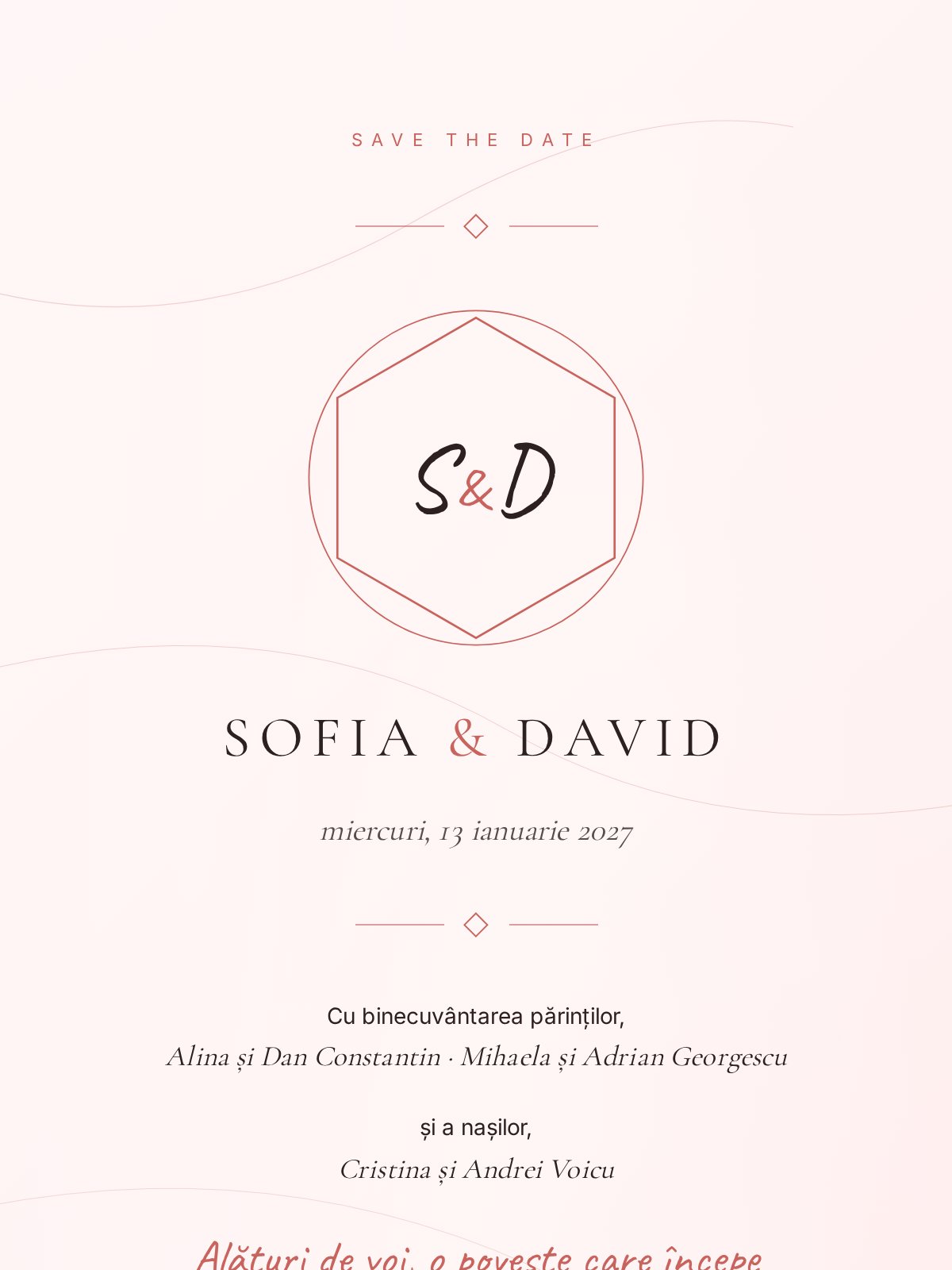 Invitație digitală botez — model Marmură