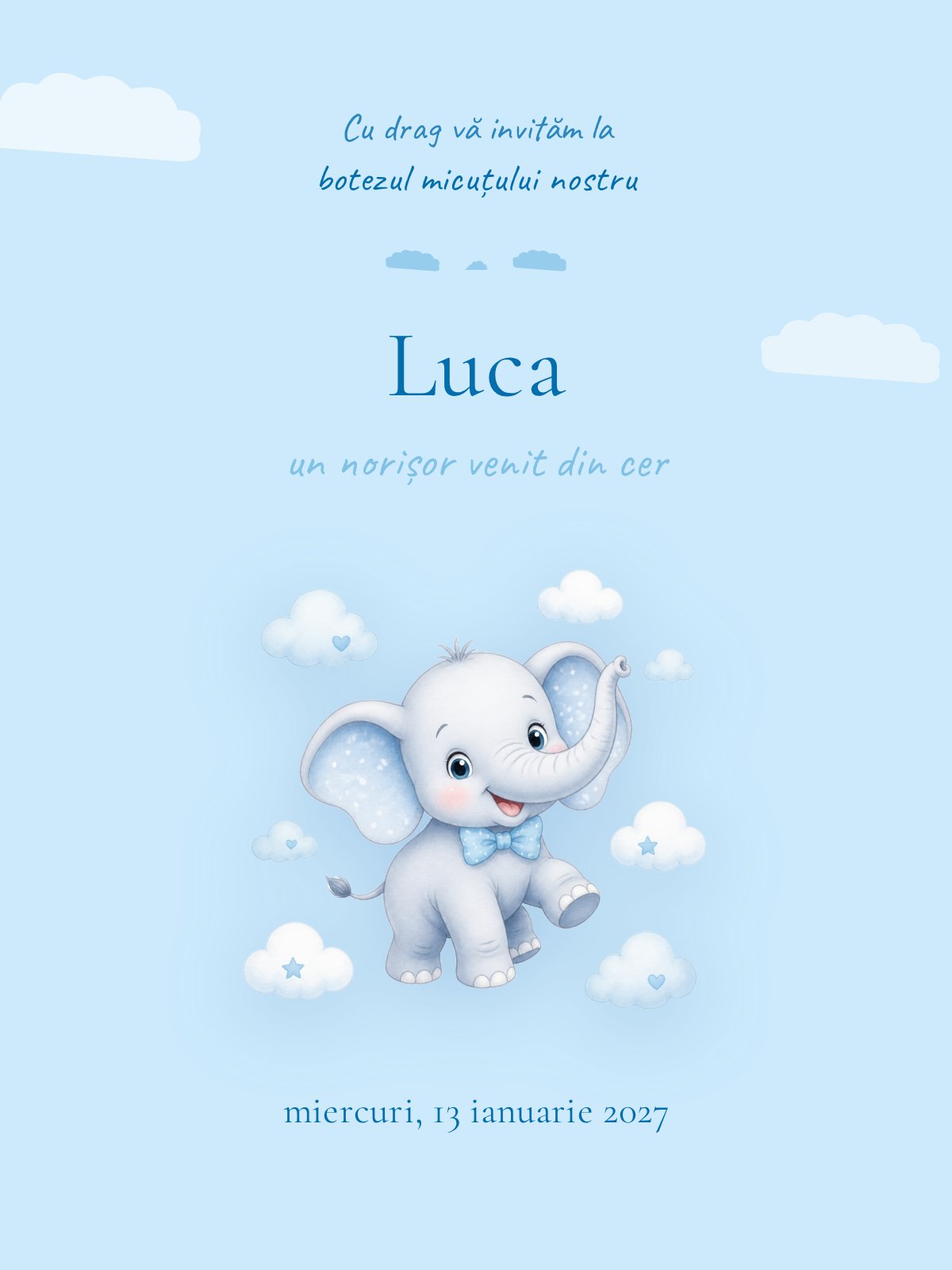 Invitație digitală botez — model Norișori