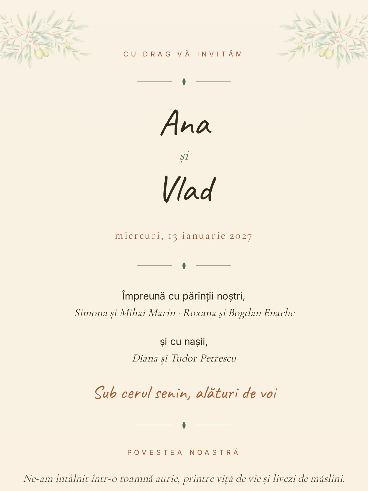 Invitație digitală botez — model Toscana
