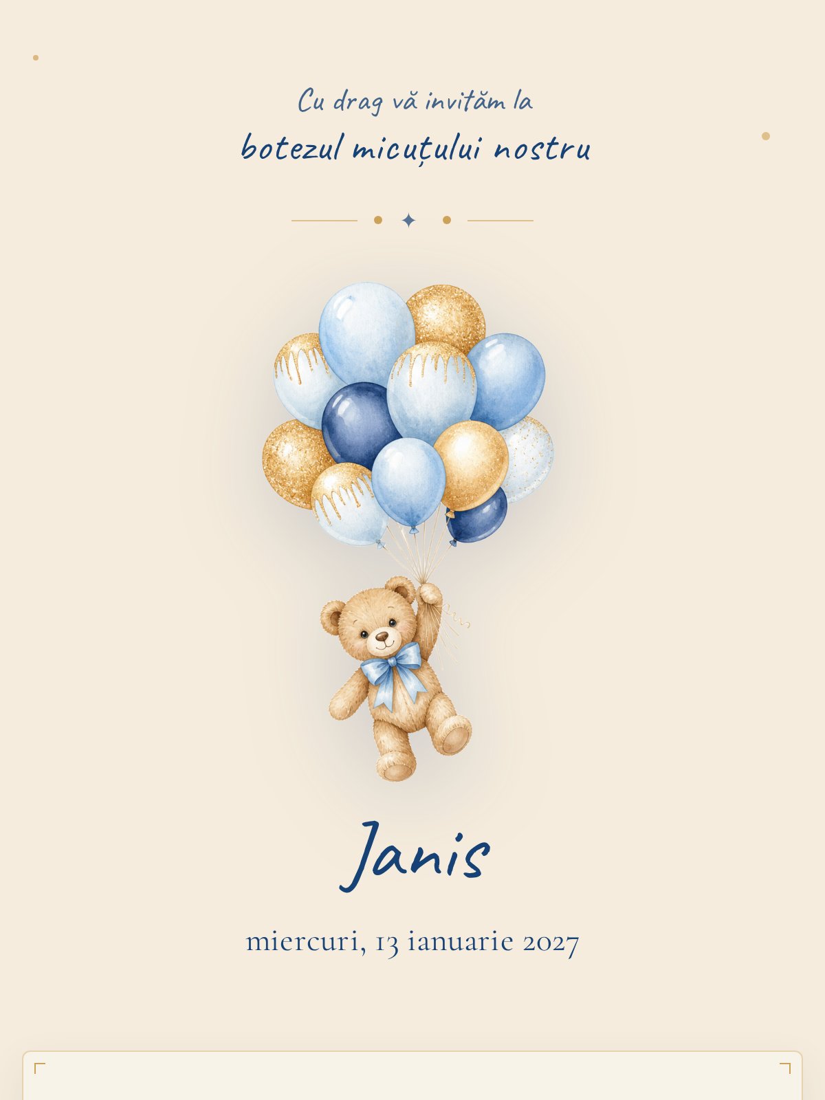 Invitație digitală botez — model Ursuleț
